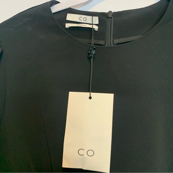 CO Essentials Pleated Panel Black Midi Dress Puff Sleeves “Tifa” Stretch - Picture 5 of 12